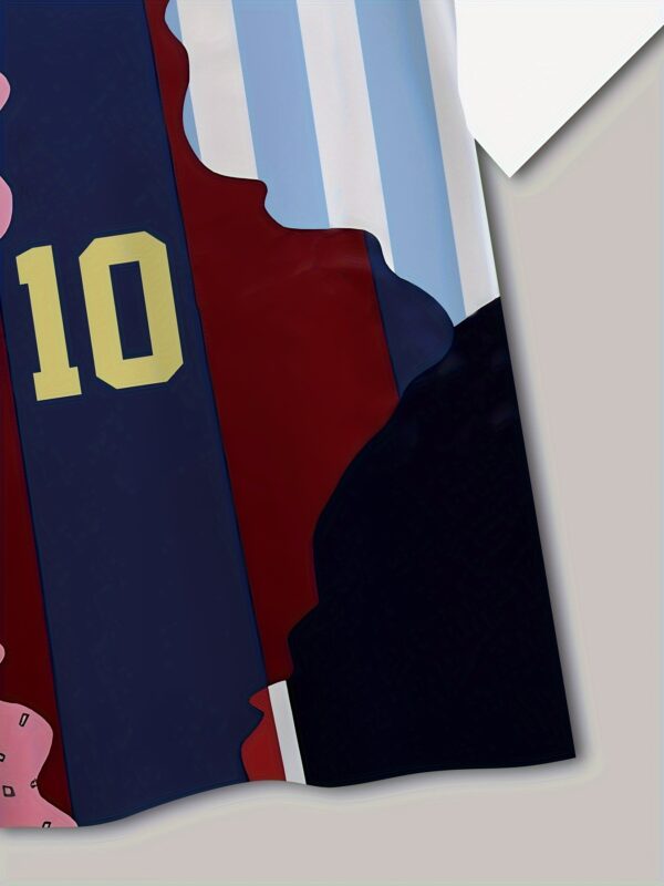 3D Men'S Soccer Jersey- Pink, Blue and White Striped Design with Number 10, Casual Crew Neck for Casual Outfits, Soccer Jerseys, Durable Fabric, Plus Size