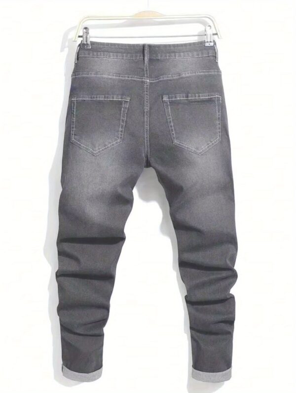 1pc Men's skinny jeans, casual and versatile in American street hip-hop, suitable for daily wear in all seasons