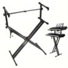 Pro Series Portable 2-Tier Double Keyboard Stand with Locking Straps, Adjustable Height & Angle, Sturdy X-Frame Design - Heavy-Duty Black Iron Construction for Stage, Studio, Home Use - Secure Keyboard Holder & Durable Music Equipment Setup, Studio Furniture, Locking Mechanism