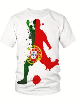 product-open-eeb1a65f7de94999a8413870e50458f1-goods Men's Portugal Football Team Jersey T-Shirt - Cristiano Ronaldo CR7 Inspired Design, Breathable Polyester Knit Fabric, Plus Size Available, Green & Red Soccer Fan Apparel for Sports & Casual Wear, Durable 3D Print Cristiano Ronaldo Action Figure & Portugal Crest, Machine Washable, Regular Fit Short Sleeve, Style Football Fan Outfit, Game Day Shirt, Graffiti Print Design, PLUS SIZE