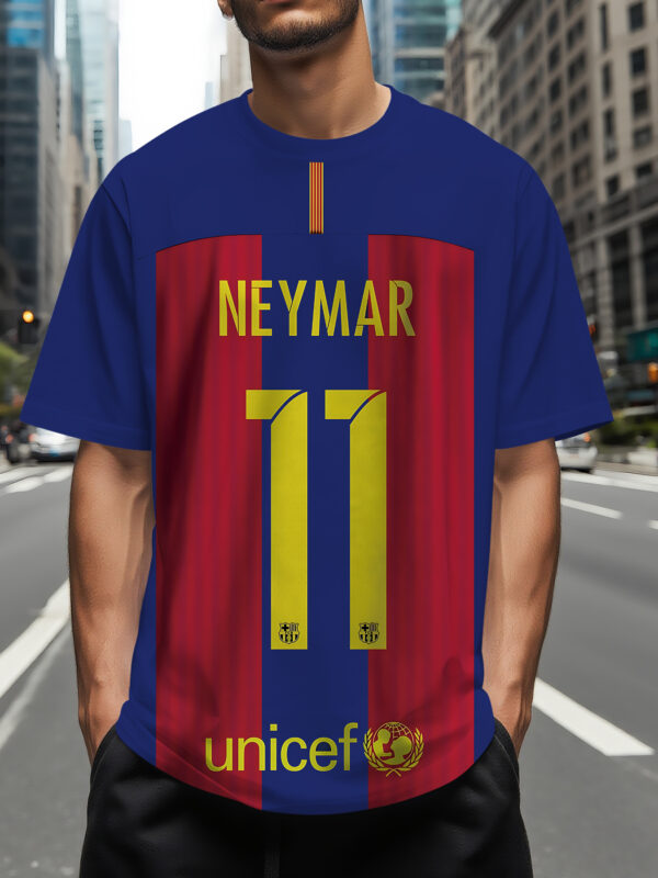 Men's Neymar 11 Barcelona Jersey T-Shirt - Official Soccer Player Design, 100% Polyester Breathable Summer Football Fan Apparel, Authentic Camp Nou Style Casual Sports Top with Printed Number 11 & Crest, Game Day Outfit, Crew Neck Tee, Machine Washable, Lightweight Material, Athletic Wear