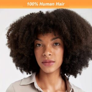 Human Hair Afro Kinky Curly Wig with Bangs - 200 Density Brazilian Virgin Coily Wig for Women, Glueless Machine Scalp Top Wig, Rose Net Cap, Natural Look for Everyday & Special Occasions, Versatile Hairpiece, Sleek Hairline, Secure Fit Wig