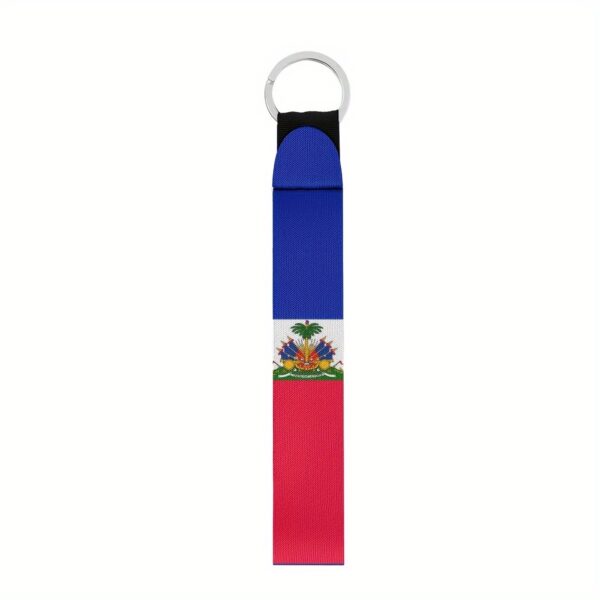 1pc Haitian Flag Wristband Keychain - Non-Braided Fabric Keyring, Patriotic Car Accessory, Personalized Gift for Men, Suitable for Various Keys - Ideal for Birthday, Christmas, Casual Use