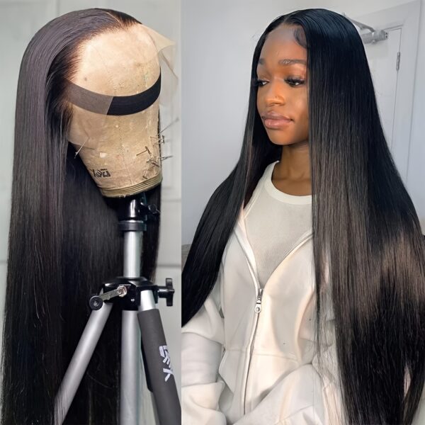 Women'S Brazilian Straight Human Hair Wig - Natural Black, Density, Pre-Plucked Frontal Hairline, HD Lace Front (13x4), Ultra-Thin Hairline, No Bulk, Everyday & Special Events, Real Remy Human Hair Wig for Natural Look & Fullness, Versatile Hairpiece, Sle