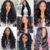 KIMO BEAUTY 4 Bundles Human Hair Extensions Virgin Hair Unprocessed Natural Black/Blonde/Red/Brown Waves (4 Colors Available) - 100% for Women, Clip-In/Ring/Rod/Sew-In, Volume & Length, No Chemicals, Multi-Texture Bundles