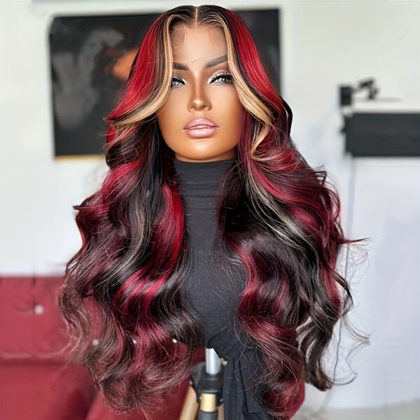 0c59a4d08277b9ff4c5097cc3fd6b0b8.jpg Women'S Brazilian Remy Human Hair Wig - Natural Look Body Wave with Red Highlights, Pre-Plucked Frontal Hairline, Density, Transparent Lace Front (13x4) - for Parties, Work, Everyday - Blonde Red Hair - Perfect Gift for Halloween, Birthdays, Anniversaries