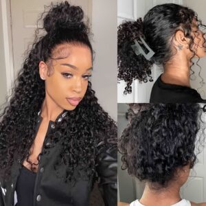 Glueless 360 Lace Front Wig Human Hair - Deep Wave 150% Density Pre-Plucked with Invisi Strap & Drawstring Closure, HD Full Lace Frontal Wig for Women, Natural Look & Comfortable Wear (No Glue Needed)