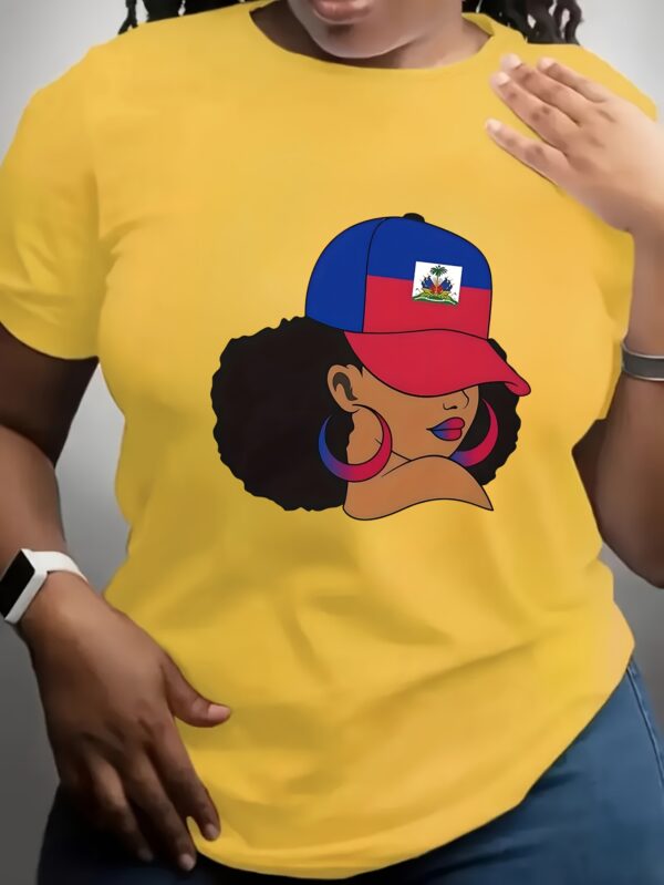 1pc Women'S Haitian Culture Graphic T-Shirt - Vibrant Patriotic Design with Haitian Flag & Female Silhouette, Green Casual Tee for Cultural Pride, Festivals, or Everyday Fashion, Perfect Gift for Women, Festival Attire, Bold Statement Piece, Comfortable F
