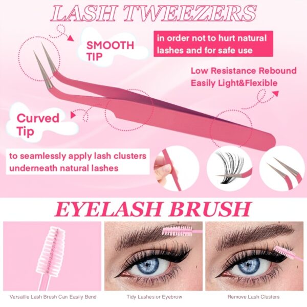 740/200pcs DIY Lash Clusters Eyelash Extension Kit, 2-in-1 Lash Bond, Tweezers, Glue Remover, Lash Brush, 30D+40D+50D 9-16mm Mix Lash Clusters for Beginner DIY At Home And Reusable for Daily Wear & Party & Halloween & Christmas