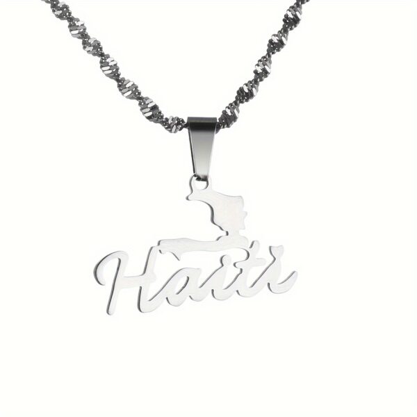 1pc Stainless Steel Haiti Pendant Necklace for Women, Ethnic & Minimalist Style, No Stone Inlay, Versatile for Daily & Party Wear, All-Season Accessory
