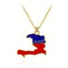 1pc Haiti Map Necklace - gold plated Plated Irregular-Shaped Pendant with Blue & Red Haiti Colors, Golden-Tone Chain - Travel Souvenir, Cultural Gift for Haitians, Birthday/Anniversary Present - Durable Everyday Jewelry with Detailed Map Outline & Haitian