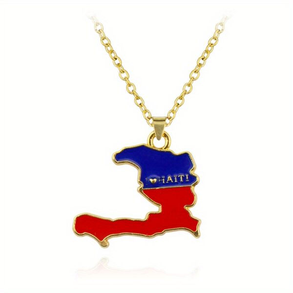 1pc Haiti Map Necklace - gold plated Plated Irregular-Shaped Pendant with Blue & Red Haiti Colors, Golden-Tone Chain - Travel Souvenir, Cultural Gift for Haitians, Birthday/Anniversary Present - Durable Everyday Jewelry with Detailed Map Outline & Haitian