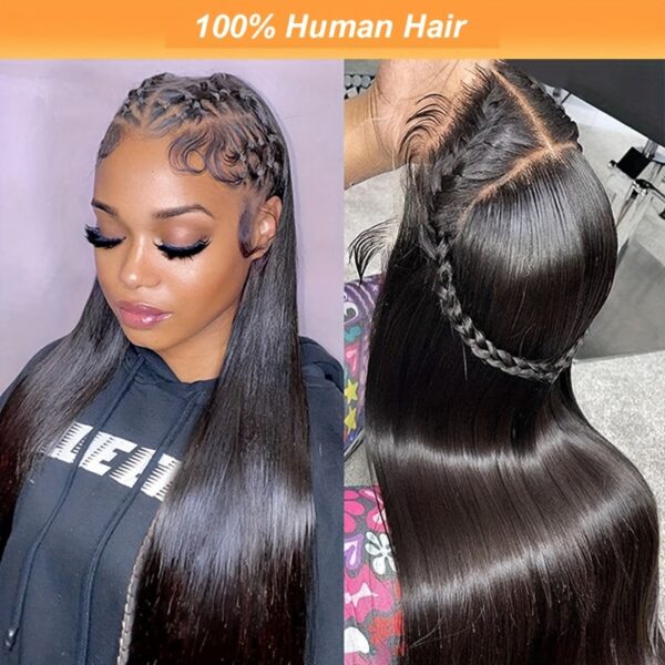 360 Lace Front Wig - 180% Density Straight Human Hair, Pre-Plucked & Bleached Knots, Glueless Design for Women, Elegant Style for Casual Attire