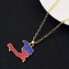 1pc Haiti Map Necklace - gold plated Plated Irregular-Shaped Pendant with Blue & Red Haiti Colors, Golden-Tone Chain - Travel Souvenir, Cultural Gift for Haitians, Birthday/Anniversary Present - Durable Everyday Jewelry with Detailed Map Outline & Haitian