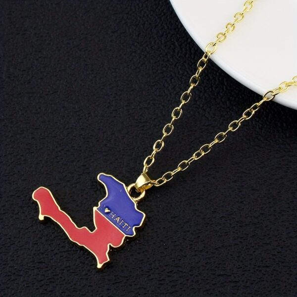 1pc Haiti Map Necklace - gold plated Plated Irregular-Shaped Pendant with Blue & Red Haiti Colors, Golden-Tone Chain - Travel Souvenir, Cultural Gift for Haitians, Birthday/Anniversary Present - Durable Everyday Jewelry with Detailed Map Outline & Haitian