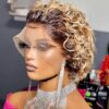 Short Curly Pixie Cut Lace Front Wigs 15.24 cm, 13X1 Human Hair HD Lace Front Wigs Plucked for Women 15.24 cm, Natural Black. Suitable for Halloween Wear