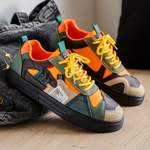 Men's Breathable Casual Skate Shoes - Slip-, Comfort Lace Up Sneakers with Durable Fabric and Stylish Contrast Designs, Vibrant Color Blocking for Year Round Use in Outdoor Activities, Jogging, Walking & Travel – Christmas Birthday Gift Idea, Versatile Mo