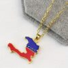1pc Haiti Map Necklace - gold plated Plated Irregular-Shaped Pendant with Blue & Red Haiti Colors, Golden-Tone Chain - Travel Souvenir, Cultural Gift for Haitians, Birthday/Anniversary Present - Durable Everyday Jewelry with Detailed Map Outline & Haitian