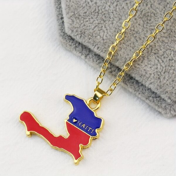 1pc Haiti Map Necklace - gold plated Plated Irregular-Shaped Pendant with Blue & Red Haiti Colors, Golden-Tone Chain - Travel Souvenir, Cultural Gift for Haitians, Birthday/Anniversary Present - Durable Everyday Jewelry with Detailed Map Outline & Haitian