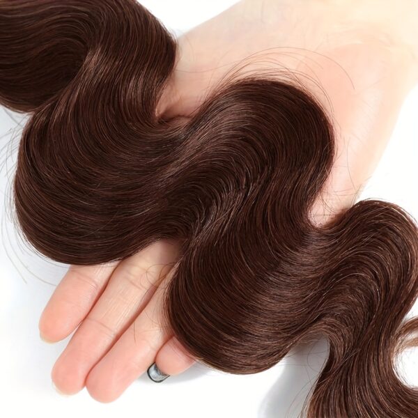 4Body Wave Bundle Chocolate Brown Human Hair Extensions, Dark Brown Double Weft Virgin Hair Weave, 90g Each, for Wome