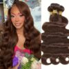 4Body Wave Bundle Chocolate Brown Human Hair Extensions, Dark Brown Double Weft Virgin Hair Weave, 90g Each, for Wome