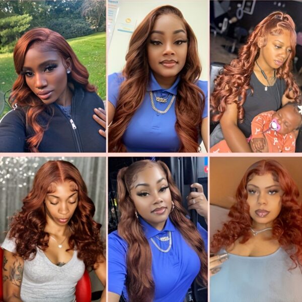 9x6 HD Lace Front Wig Human Hair Glueless - Pre Plucked & Cut Brown/Red Color Transition, 150% Density Body Wave (Aubrun Brown) Lace Wigs with Hairline, No Glue Needed for Dark Beige Tones & Sensitive Scalp