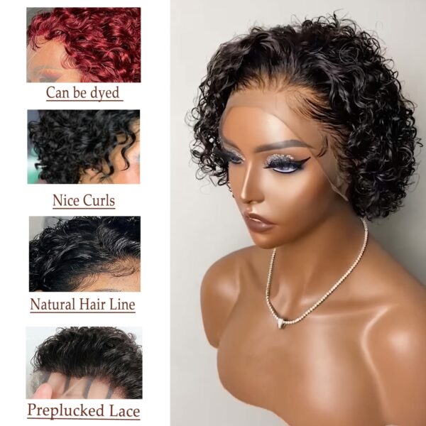 Short Curly Pixie Cut Lace Front Wigs 15.24 cm, 13X1 Human Hair HD Lace Front Wigs Plucked for Women 15.24 cm, Natural Black. Suitable for Halloween Wear