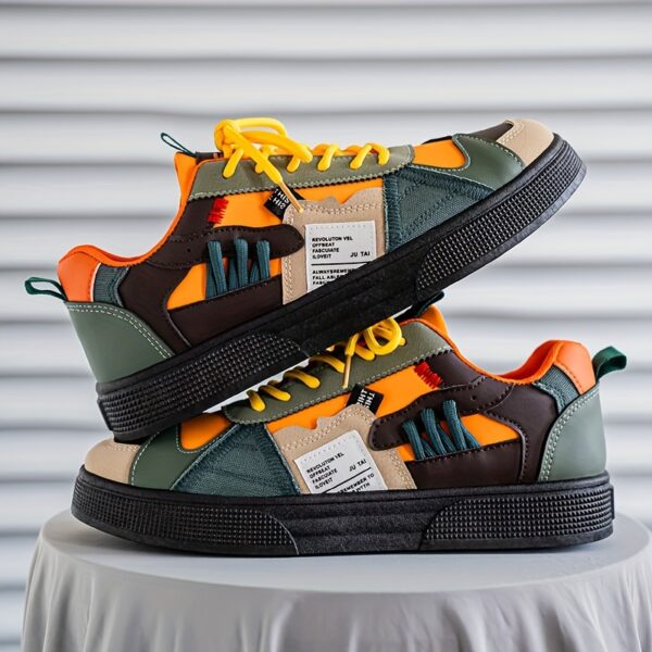 Men's Breathable Casual Skate Shoes - Slip-, Comfort Lace Up Sneakers with Durable Fabric and Stylish Contrast Designs, Vibrant Color Blocking for Year Round Use in Outdoor Activities, Jogging, Walking & Travel – Christmas Birthday Gift Idea, Versatile Mo