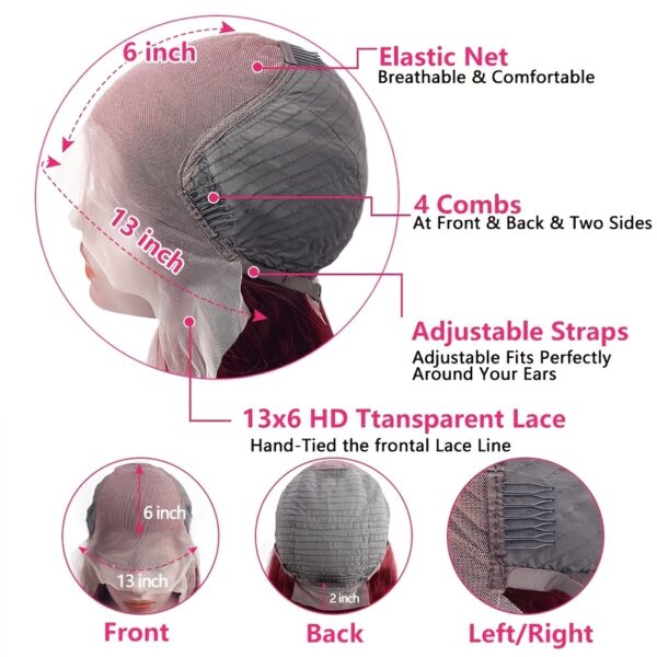 99J Burgundy Human Hair Lace Front Wig 13x6 HD Transparent Lace 150% Density Body Wave Pre-Plucked with Baby Hair - Wet & Wavy Red Curly Wig for Women, All Ethnicities