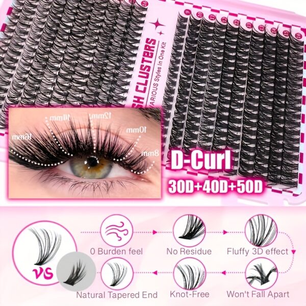 740/200pcs DIY Lash Clusters Eyelash Extension Kit, 2-in-1 Lash Bond, Tweezers, Glue Remover, Lash Brush, 30D+40D+50D 9-16mm Mix Lash Clusters for Beginner DIY At Home And Reusable for Daily Wear & Party & Halloween & Christmas