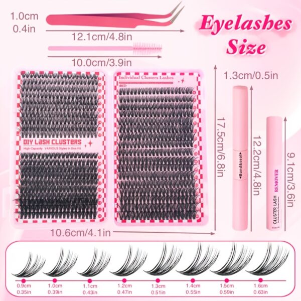 740/200pcs DIY Lash Clusters Eyelash Extension Kit, 2-in-1 Lash Bond, Tweezers, Glue Remover, Lash Brush, 30D+40D+50D 9-16mm Mix Lash Clusters for Beginner DIY At Home And Reusable for Daily Wear & Party & Halloween & Christmas