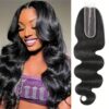 788972d5-14fa-43e9-a30f-1fcc0893884d-1.jpg 2x6 HD Lace Closure Human Hair Wig - 45.72cm Brazilian Virgin Hair 100% Real Body Wave (Kim K Style) with Pre-Plucked Baby Hair & Transparent Lace Front/Back, Natural Black Brown Color for, Middle Part, No Glue Needed