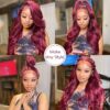 7a54ab03-96f8-41cf-af25-3da3487ad872.jpg 13x4 Burgundy Straight Lace Front Wig - 150% Density Human Hair, Transparent Lace, Vibrant Red for Women, Elegant Style, Perfect for Everyday or Special Occasions, Everyday Wig Wear | Sleek Straight Wig | Full Voluminous Wig