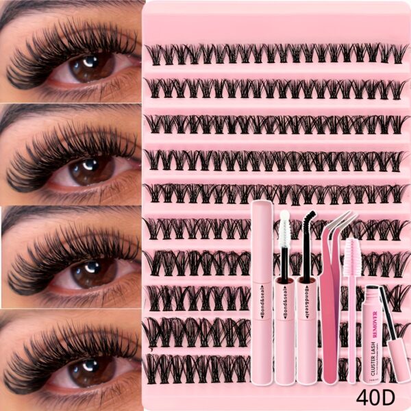 740/200pcs DIY Lash Clusters Eyelash Extension Kit, 2-in-1 Lash Bond, Tweezers, Glue Remover, Lash Brush, 30D+40D+50D 9-16mm Mix Lash Clusters for Beginner DIY At Home And Reusable for Daily Wear & Party & Halloween & Christmas