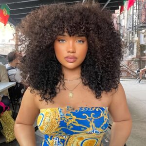 Big Curly Wig with Bangs Human Hair Afro Kinky Curly Wigs with Bangs 250% Density Brazilian Remy Human Hair Full Machine Made Wigs