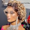 Short Curly Pixie Cut Lace Front Wigs 15.24 cm, 13X1 Human Hair HD Lace Front Wigs Plucked for Women 15.24 cm, Natural Black. Suitable for Halloween Wear