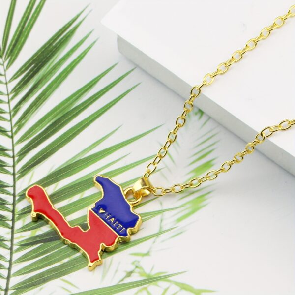 1pc Haiti Map Necklace - gold plated Plated Irregular-Shaped Pendant with Blue & Red Haiti Colors, Golden-Tone Chain - Travel Souvenir, Cultural Gift for Haitians, Birthday/Anniversary Present - Durable Everyday Jewelry with Detailed Map Outline & Haitian