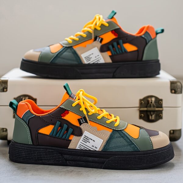 Men's Breathable Casual Skate Shoes - Slip-, Comfort Lace Up Sneakers with Durable Fabric and Stylish Contrast Designs, Vibrant Color Blocking for Year Round Use in Outdoor Activities, Jogging, Walking & Travel – Christmas Birthday Gift Idea, Versatile Mo