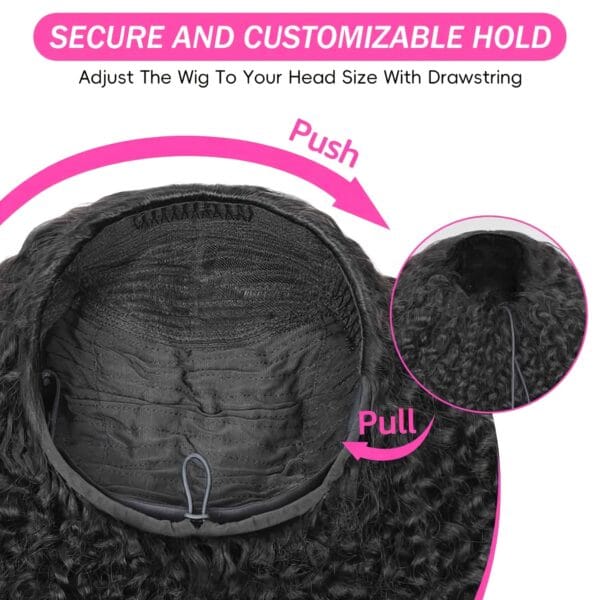 92f5bb1e-6d45-40c0-a4f2-03689ee495e9.jpg 180% Density Kinky Straight Human Hair Wig with Adjustable Drawstring 3-in-1 Half Wig, Rose Net Cap & Natural Hairline - Machine-Made for Women, All Ethnicities