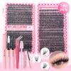 740/200pcs DIY Lash Clusters Eyelash Extension Kit, 2-in-1 Lash Bond, Tweezers, Glue Remover, Lash Brush, 30D+40D+50D 9-16mm Mix Lash Clusters for Beginner DIY At Home And Reusable for Daily Wear & Party & Halloween & Christmas