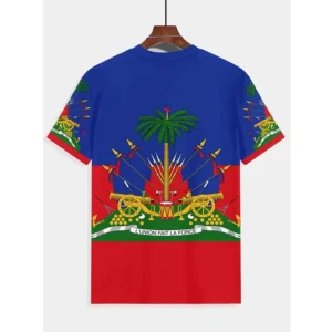 S852c00077ae949e2b3a4d50771d56096J.webp Haiti Men's T-shirts Casual Loose Round Neck Haitian Flag Short Sleeved Tops Tees Men's Clothing Oversized T shirts Streetwear
