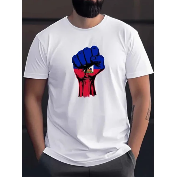 Haiti Men's T-shirts Casual Loose Round Neck Haitian Flag Short Sleeved Tops Tees Men's Clothing Oversized T shirts Streetwear