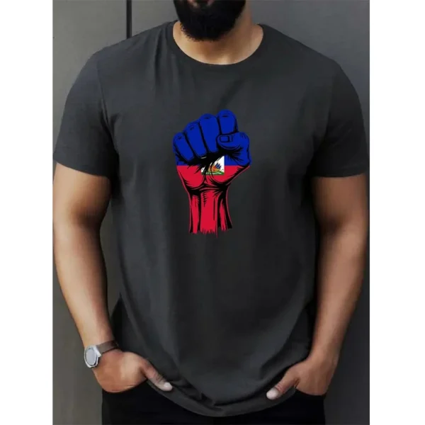 Haiti Men's T-shirts Casual Loose Round Neck Haitian Flag Short Sleeved Tops Tees Men's Clothing Oversized T shirts Streetwear