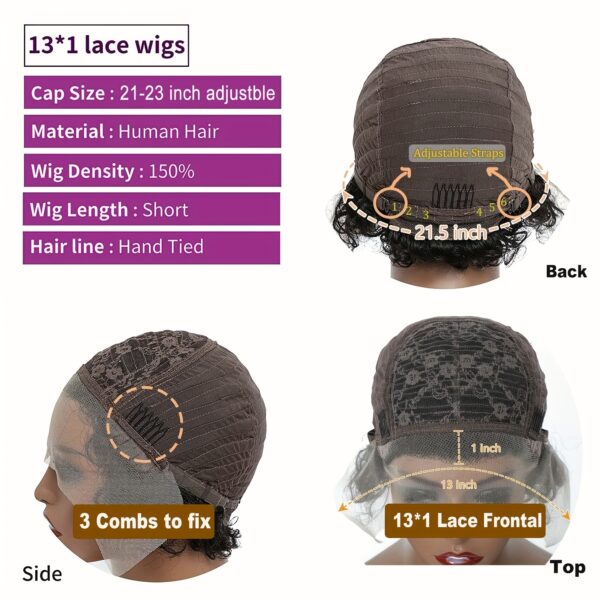 Short Curly Pixie Cut Lace Front Wigs 15.24 cm, 13X1 Human Hair HD Lace Front Wigs Plucked for Women 15.24 cm, Natural Black. Suitable for Halloween Wear