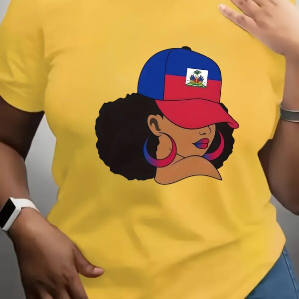 1pc Women'S Haitian Culture Graphic T-Shirt - Vibrant Patriotic Design with Haitian Flag & Female Silhouette, Green Casual Tee for Cultural Pride, Festivals, or Everyday Fashion, Perfect Gift for Women, Festival Attire, Bold Statement Piece, Comfortable F
