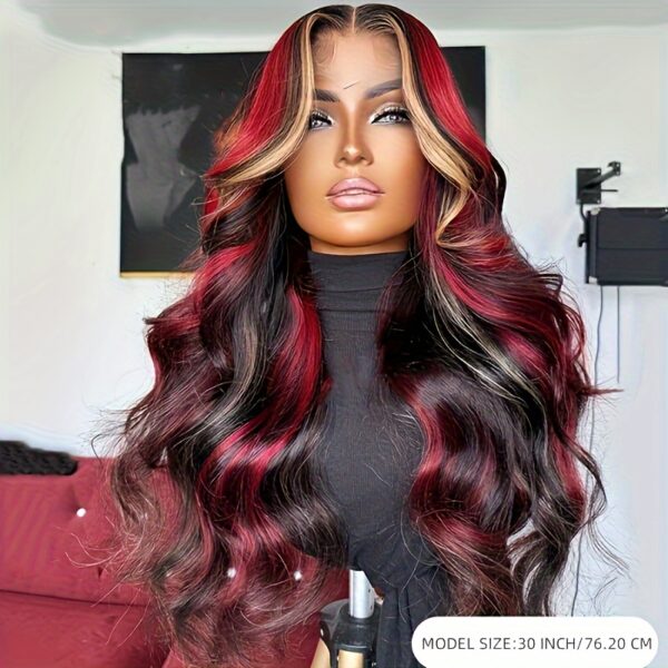 ac0b86f07961e9f94a0486d938348aeb.jpg Women'S Brazilian Remy Human Hair Wig - Natural Look Body Wave with Red Highlights, Pre-Plucked Frontal Hairline, Density, Transparent Lace Front (13x4) - for Parties, Work, Everyday - Blonde Red Hair - Perfect Gift for Halloween, Birthdays, Anniversaries