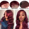 99J Burgundy Human Hair Lace Front Wig 13x6 HD Transparent Lace 150% Density Body Wave Pre-Plucked with Baby Hair - Wet & Wavy Red Curly Wig for Women, All Ethnicities