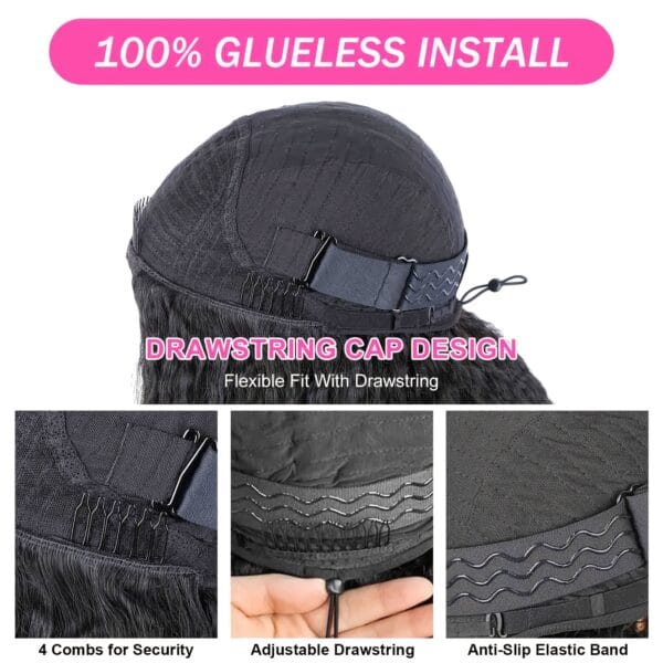 b0455bd5-4707-46a4-a2af-a7244c92cad6-1.jpg 180% Density Kinky Straight Human Hair Wig with Adjustable Drawstring 3-in-1 Half Wig, Rose Net Cap & Natural Hairline - Machine-Made for Women, All Ethnicities