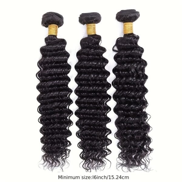 3 Bundles Natural Black/ Dark Brown Kinky Curly Human Hair - Voluminous Waves & Defined Curls, Heavy Duty Wefts for Women's Hair Extensions, Virgin/Non-Virgin Hair, Suitable for All Beige Tones (Natural Brown/Blonde/Red Highlights), Easy to Style with Hea