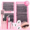 740/200pcs DIY Lash Clusters Eyelash Extension Kit, 2-in-1 Lash Bond, Tweezers, Glue Remover, Lash Brush, 30D+40D+50D 9-16mm Mix Lash Clusters for Beginner DIY At Home And Reusable for Daily Wear & Party & Halloween & Christmas